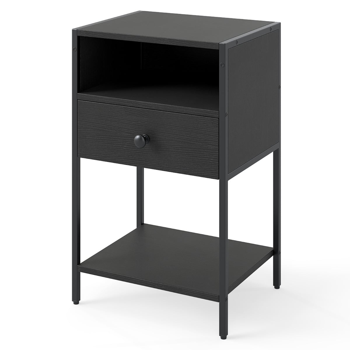 Nightstand with Open Compartment and Storage Shelf-Black