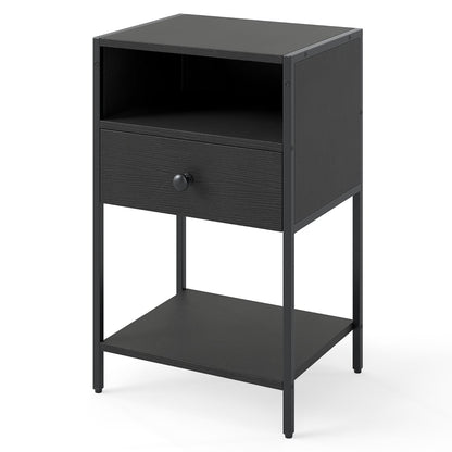 Nightstand with Open Compartment and Storage Shelf-Black
