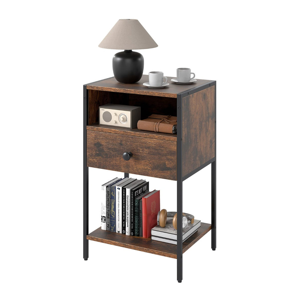 Nightstand with Open Compartment and Storage Shelf-Rustic Brown