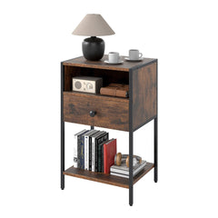 Nightstand with Open Compartment and Storage Shelf-Rustic Brown