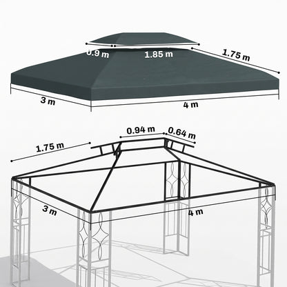 Outsunny Gazebo Roof Replacement, for 3 x 4m Frames - Grey