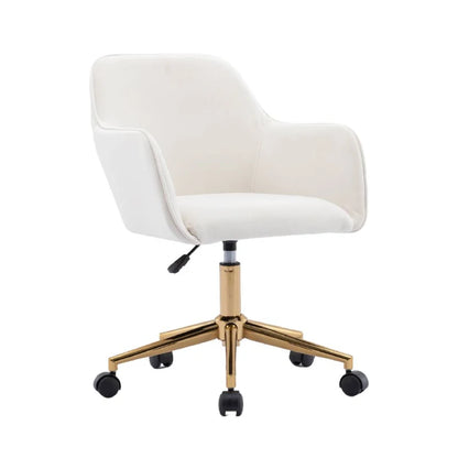 Velvet Adjustable Height Swivel Executive Office Chair with Gold Legs, Ergonomic Backrest, 58x58x86 cm, Ivory