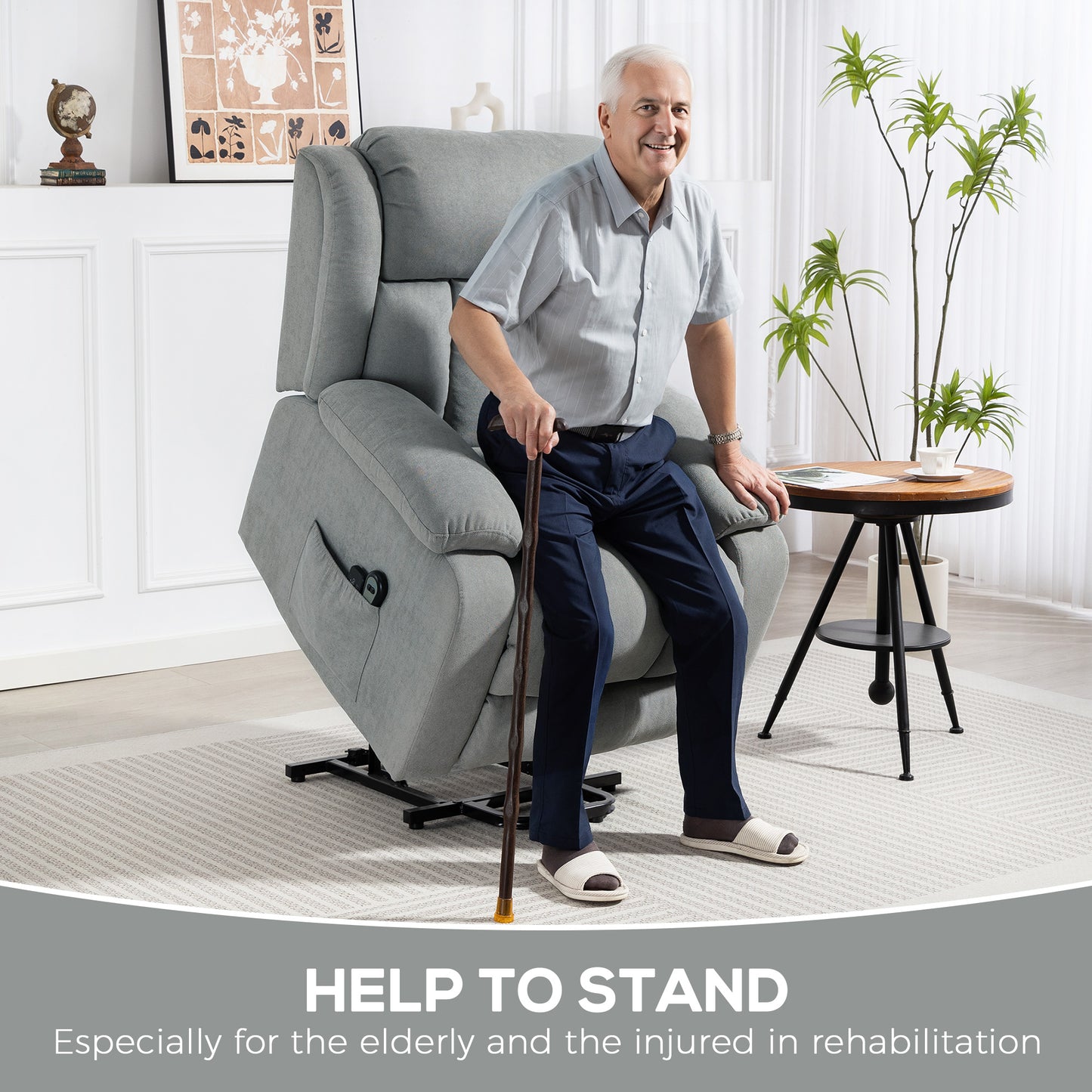 HOMCOM Eight-Point Massage Electric Lift Chair - Light Grey