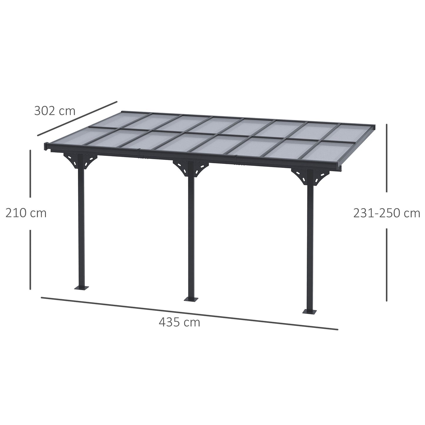 Outsunny 4.35 x 3m Outdoor Patio Gazebo Pergola, Retractable Pergola Canopy Aluminum Post & PC Roof, Grey