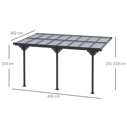 Outsunny 4.35 x 3m Outdoor Patio Gazebo Pergola, Retractable Pergola Canopy Aluminum Post & PC Roof, Grey