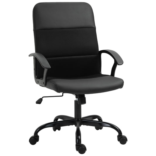 Vinsetto Stylish Office Chair PU Leather & Mesh Panel Blend Desk Chair Swivel Seat w/ Padding Adjustable Height Tilt 5 Wheels, Black