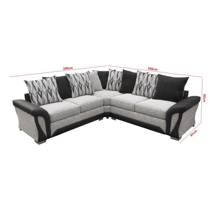 Ferol Fabric Larger Corner Sofa - Black/Grey