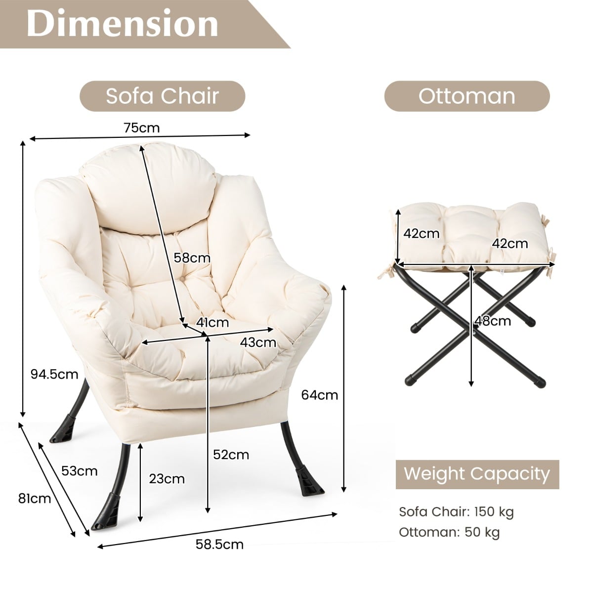 Lazy Chair with Ottoman-Beige