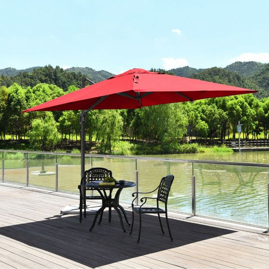 10 x 10 Feet Patio Offset Cantilever Umbrella with Aluminum 360-degree Rotation Tilt-Wine