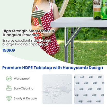 120cm Portable Bi-fold Camping Table with 3-Level Height Adjustment & 150kg Load Capacity