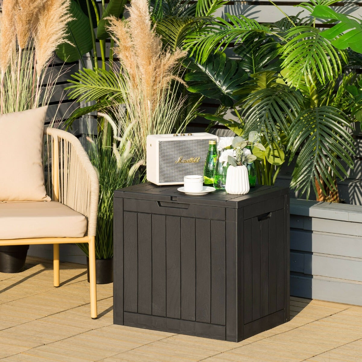 Outdoor Storage Shed with Handles and Lockable Lid-Black