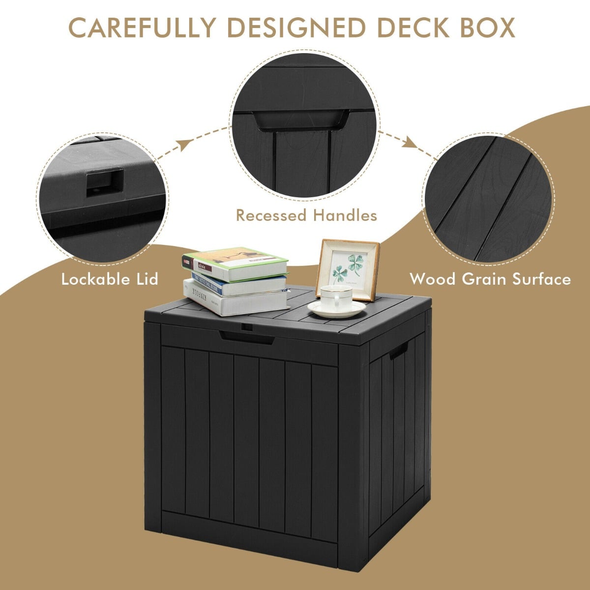 Outdoor Storage Shed with Handles and Lockable Lid-Black