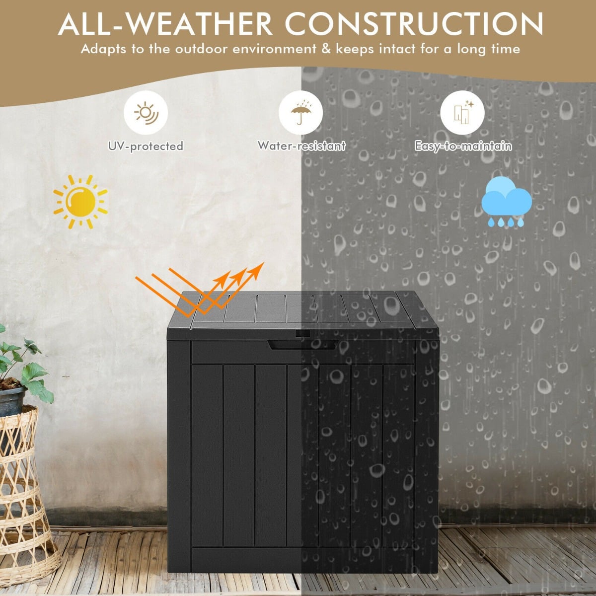 Outdoor Storage Shed with Handles and Lockable Lid-Black