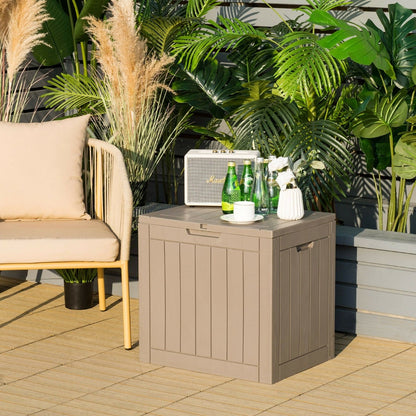 Outdoor Storage Shed with Handles and Lockable Lid-Coffee