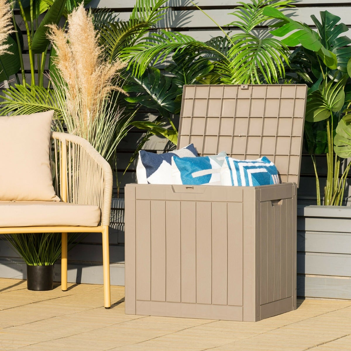 Outdoor Storage Shed with Handles and Lockable Lid-Coffee