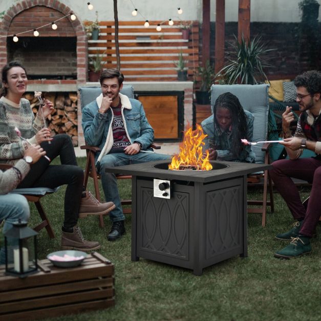 50,000 BTU Propane Fire Pit Table Square Heater with Lava Rocks Cover-Black