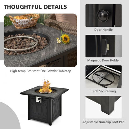50,000 BTU Propane Fire Pit Table Square Heater with Lava Rocks Cover-Black