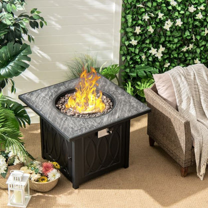 50,000 BTU Propane Fire Pit Table Square Heater with Lava Rocks Cover-Black