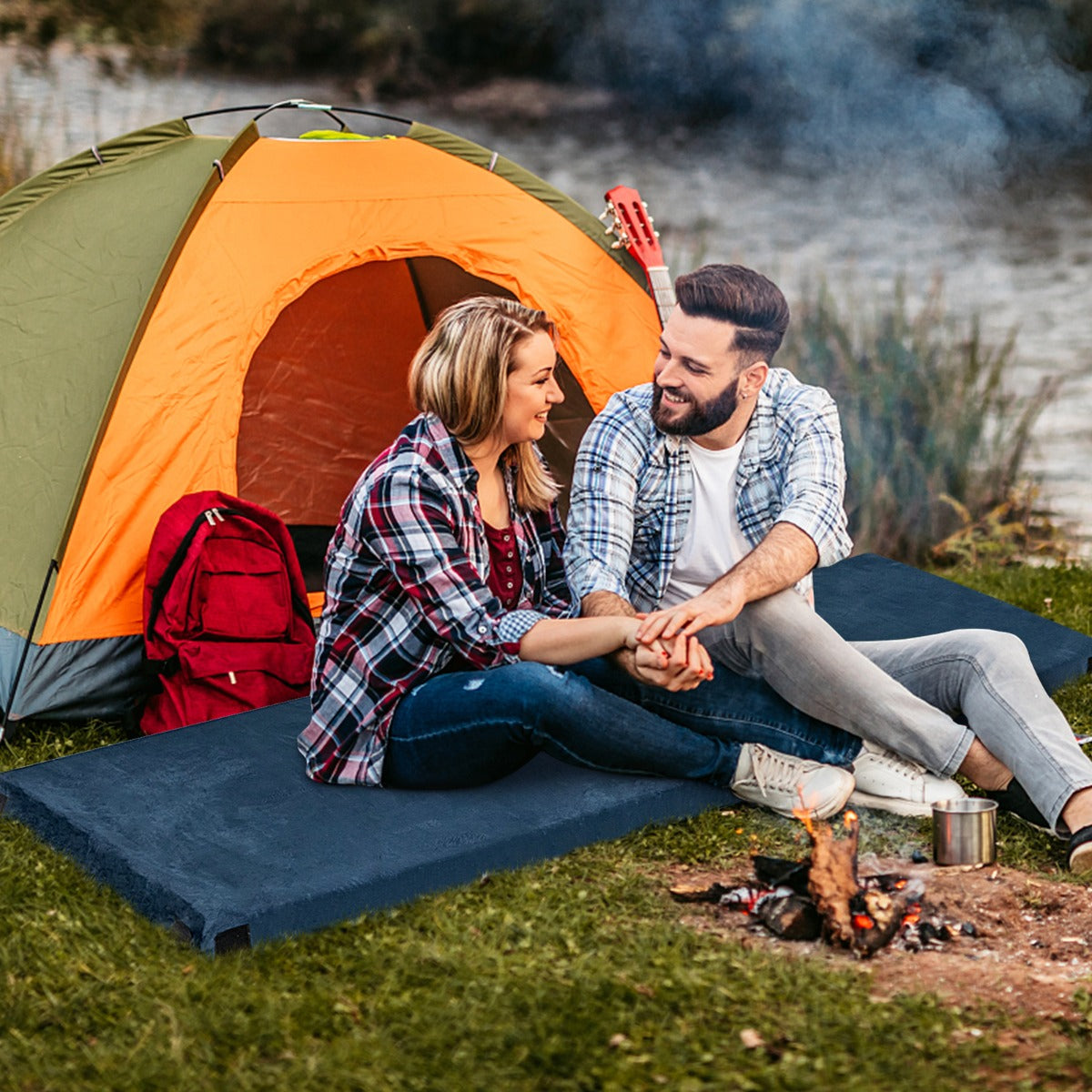 Waterproof Roll up Memory Foam Camping Mattress for Sleepover, Traveling, Hiking