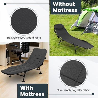 Folding Camping Cot with Detachable Mattress and 6-Position Adjustable Backrest-Grey