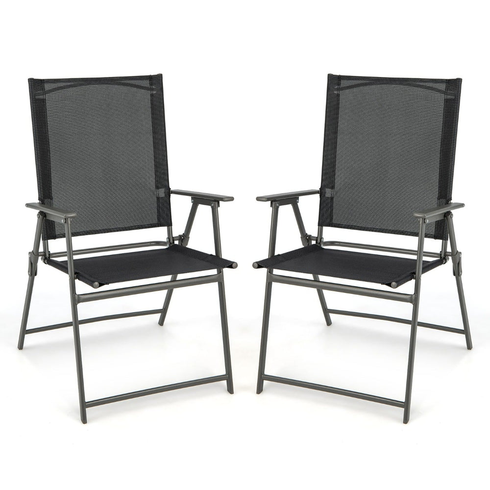2 Piece Patio Folding Dining Chair Set with Weather-resistant Fabric-Black