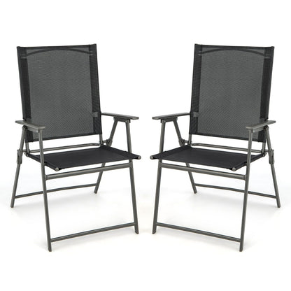 2 Piece Patio Folding Dining Chair Set with Weather-resistant Fabric-Black