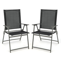 2 Piece Patio Folding Dining Chair Set with Weather-resistant Fabric-Black