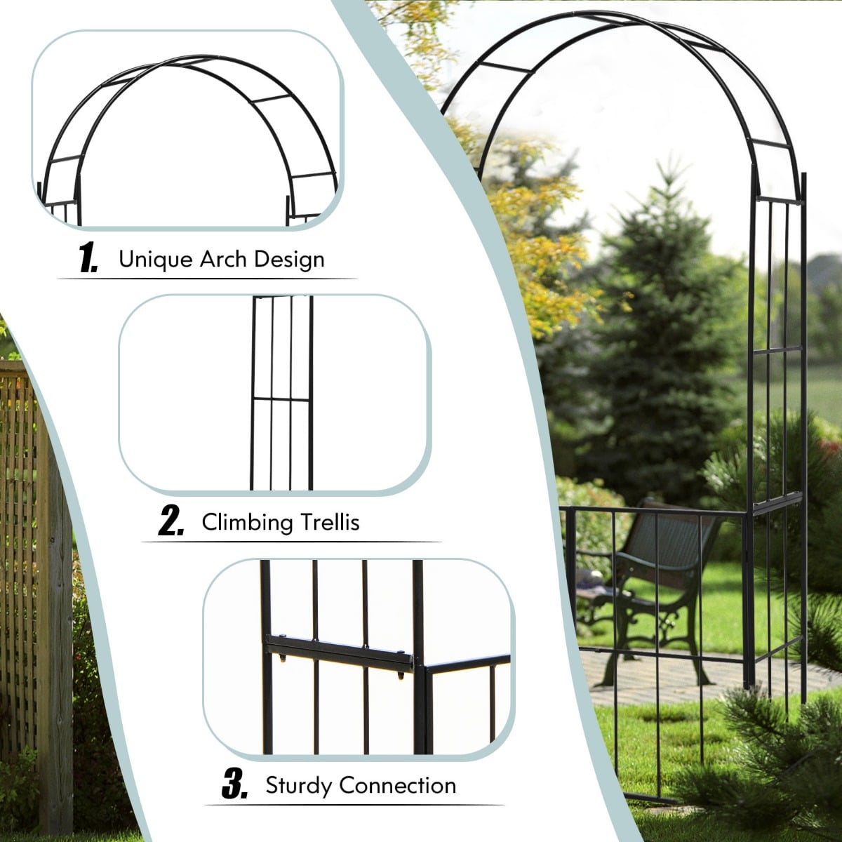 230CM Tall Heavy-Duty Metal Arbour Archway for Climbing Plant Rose Vine