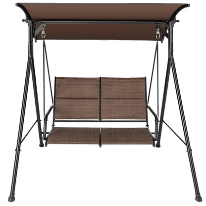 2 Seat Outdoor Porch Swing with Spring Hook and Soft Cushions-Brown