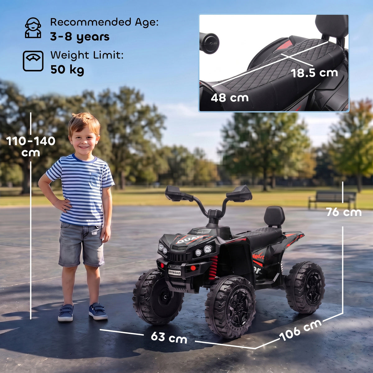 AIYAPLAY 24V 2 Seater Electric Quad Bike for Kids, Ride On Car ATV Toy w/ Forward Backward, for Boys Girls 3-8 Years, Black