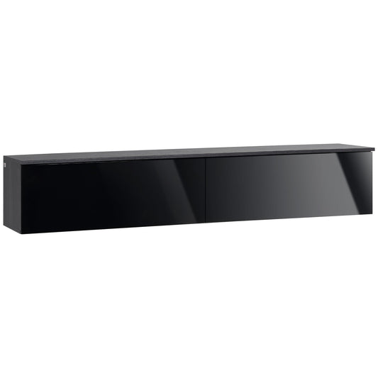 HOMCOM 160cm High Gloss Floating TV Unit Stand for TVs up to 70", Wall Mounted TV Cabinet with Storage Cupboards, Grey and Black