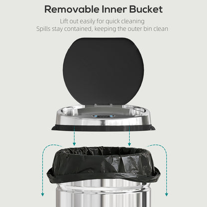 HOMCOM 42L Stainless Steel Sensor Bin - Silver Tone