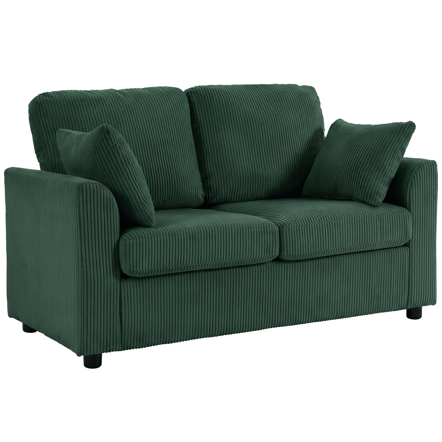 HOMCOM 2 Seater Sofa, Corduroy Small Couch with Spring Cushion, Wide and Deep Seat, Dark Green