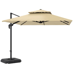 Outsunny 2.7 x 2.7 m Cantilever Parasol with Aluminium Frame, Crank and Tilt, 360-Degree Rotation, Double Top Garden Umbrella with Base and Cover, Khaki