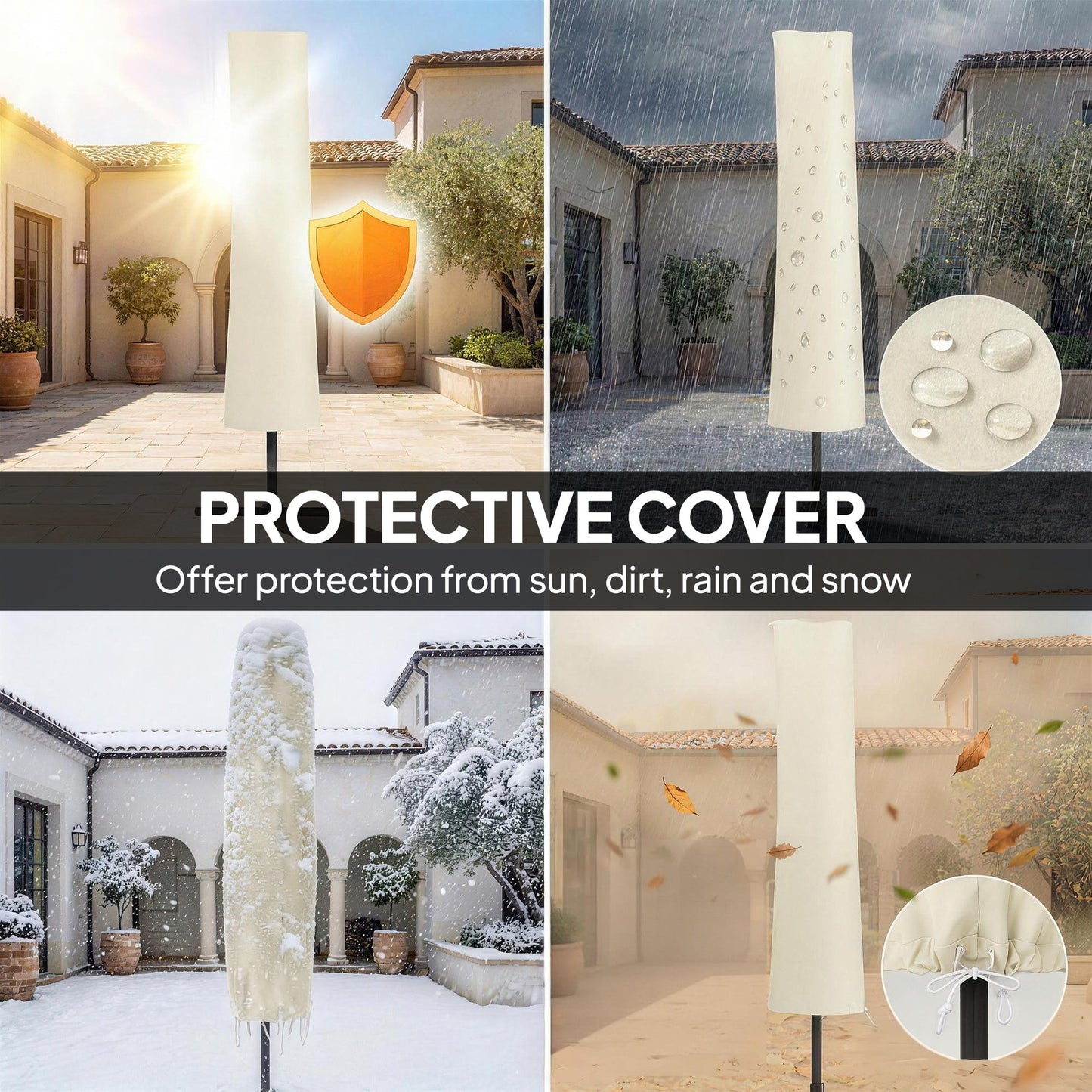 Outsunny 3 x 3 m Garden Cantilever Parasol w/ Light, Cover, UPF50+ Patio Umbrella w/ Wind Protection, 360 degrees Rotation, Cream White