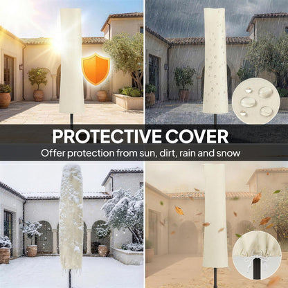 Outsunny 3 x 3 m Garden Cantilever Parasol w/ Light, Cover, UPF50+ Patio Umbrella w/ Wind Protection, 360 degrees Rotation, Cream White
