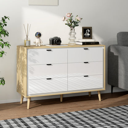 HOMCOM Storage Cabinet, Chest of Drawers with 6  Drawers and 5 Legs for Bedroom,  High Gloss White