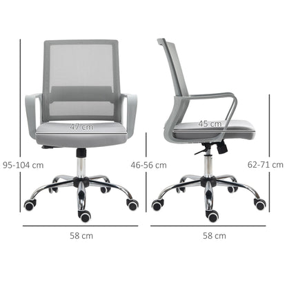 Vinsetto Ergonomic Desk Chair Mesh Office Chair with Adjustable Height Armrest and 360 Swivel Castor Wheels Grey