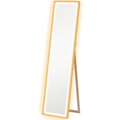 HOMCOM Full Length Mirror, with Adjustable Outer Light, Oak