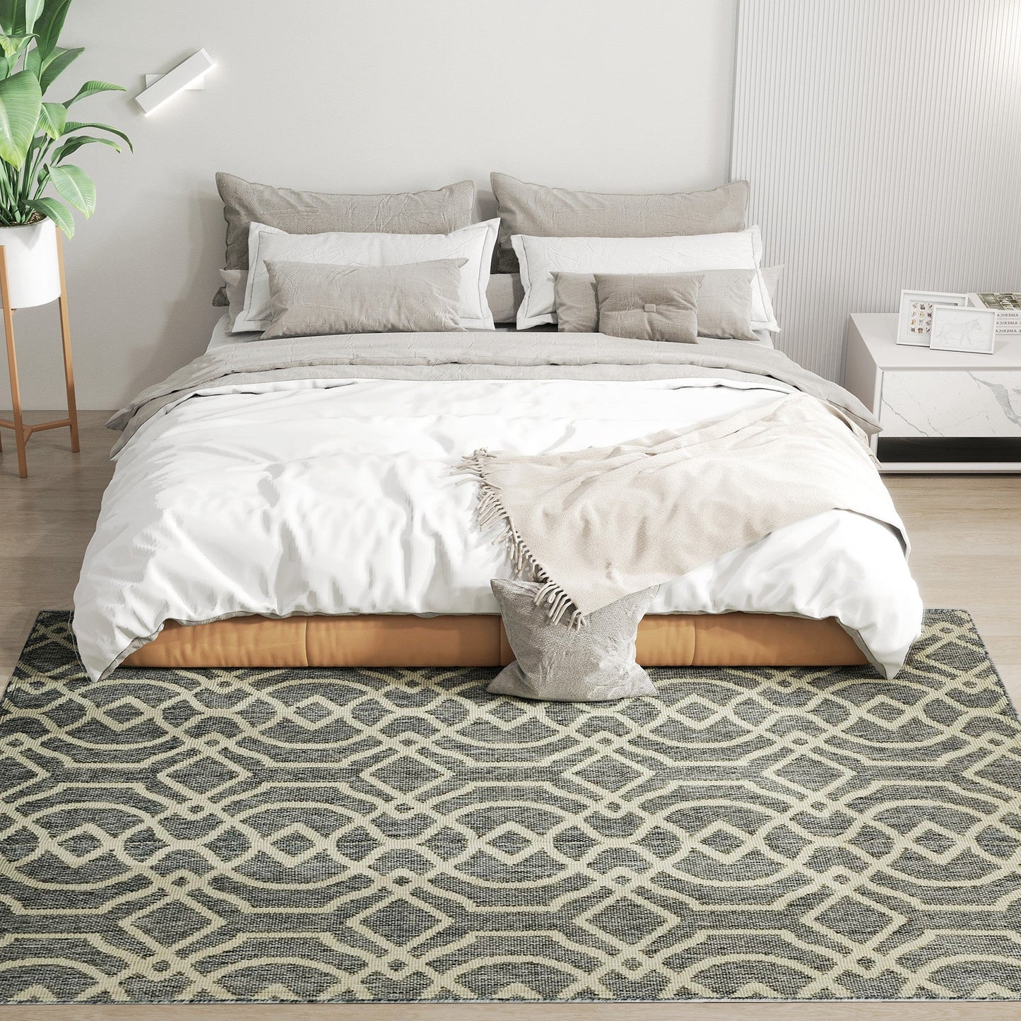 HOMCOM UV Resistant Indoor & Outdoor Area Rug, Easy-Cleaning Machine Washable Rug with Geometric Pattern for Patio, Garden, Kitchen, Bathroom or Living Room, 230 x 160 cm, Grey