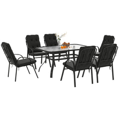 Outsunny Seven-Piece Garden Dining Set with Cushions - Black
