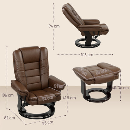 HOMCOM Faux Leather 135Â° Reclining Chair and Footstool - Brown
