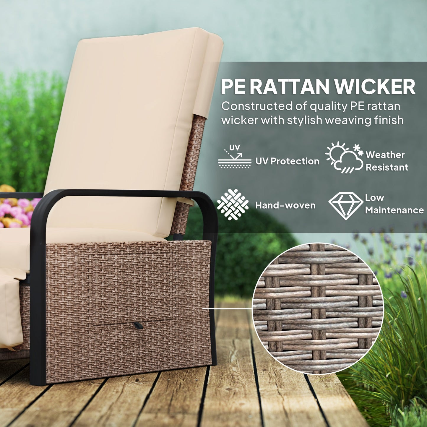 Outsunny 140 Reclining Rattan Armchair - Brown/Khaki