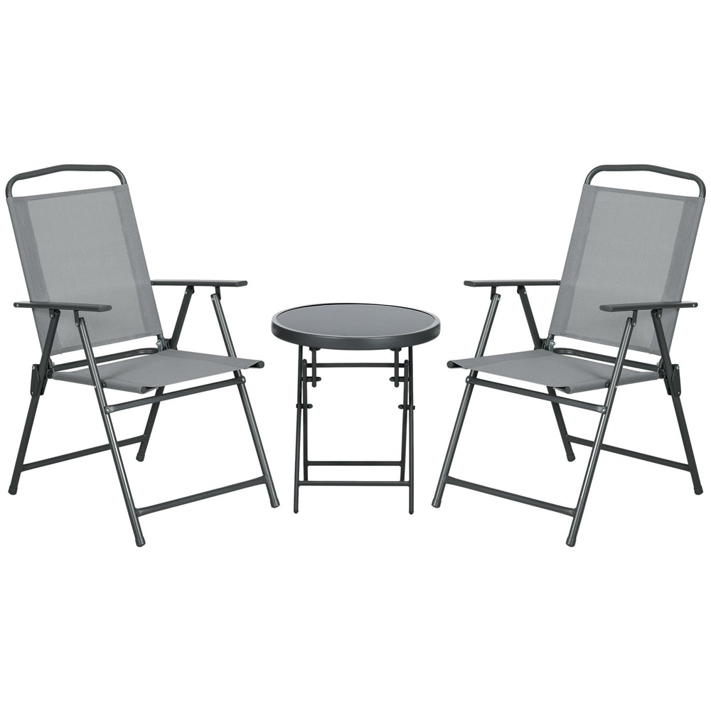 Outsunny Three-Piece Garden Seat Set, with Glass-Top Table - Light Grey