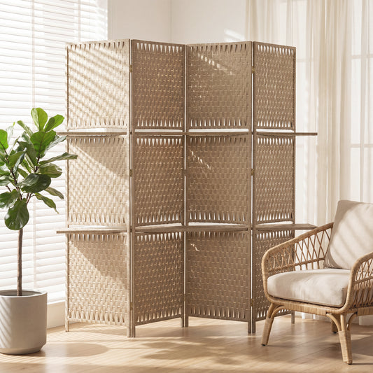 HOMCOM Wave Fibre Freestanding Folding Privacy Screen Panels, Room Divider, Natural Wood Finish