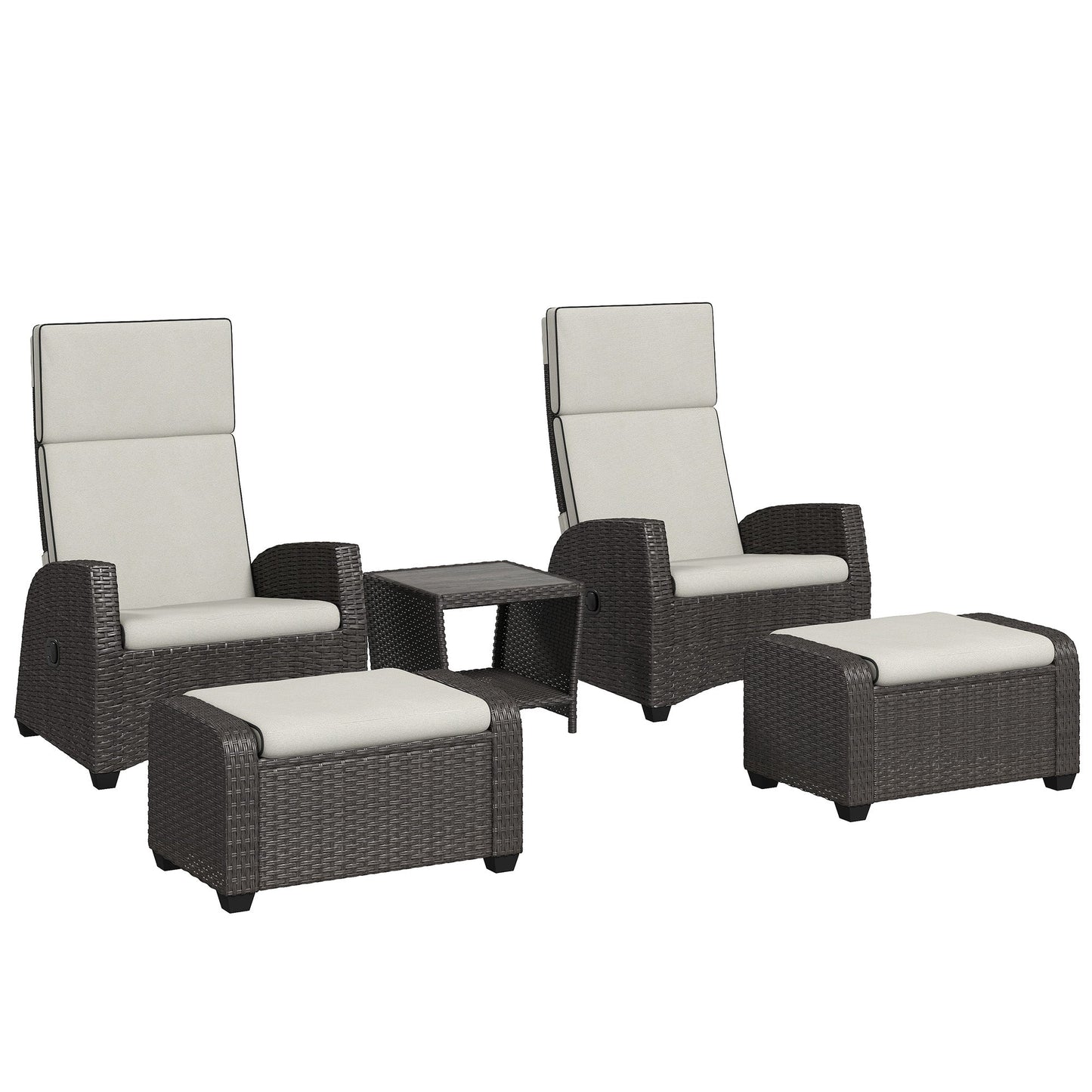 Outsunny 5-Piece Rattan Garden Furniture Set with Cushions - Brown