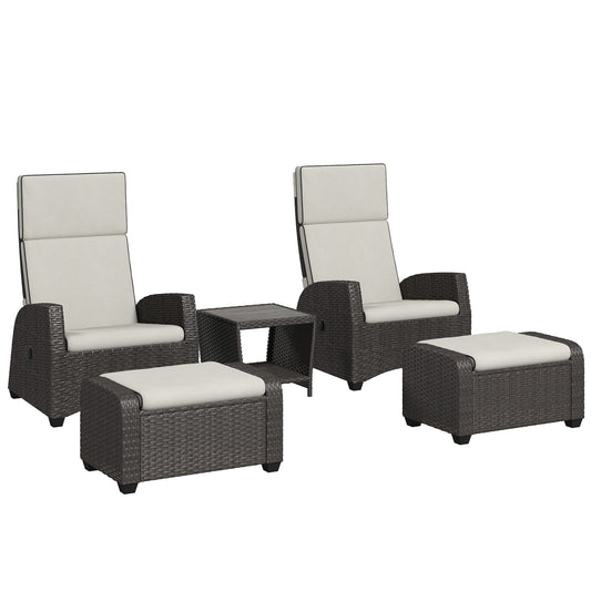 Outsunny 5-Piece Rattan Garden Furniture Set with Cushions - Brown