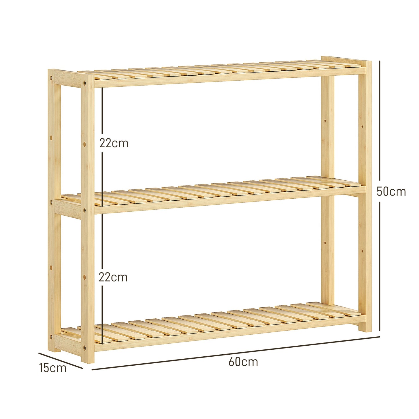 HOMCOM 3-Tier Bamboo Bathroom Storage Shelf, Wall-Mounted or Stand, Display Stand Shelving Unit with Adjustable Rack for Kitchen Bathroom Living Room, Natural