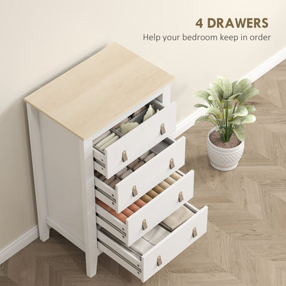 HOMCOM Bedroom Chest of Drawers, Modern 4 Drawer Dresser Cabinet with PU Leather Handles and Metal Runners for Living Room, Hallway, Entryway, White