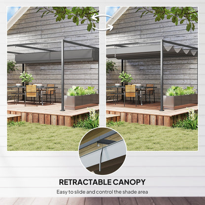 Outsunny 4 x 3(m) Metal Outdoor Pergola with Retractable Roof, Outdoor Gazebo with Drainage Holes for Garden, Patio, Lawn, Grey